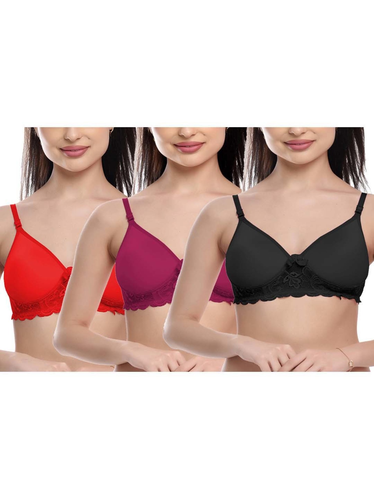 FIMS: Fashion is my Style Purple & Black Lace Work Everyday Bras - Pack Of 3