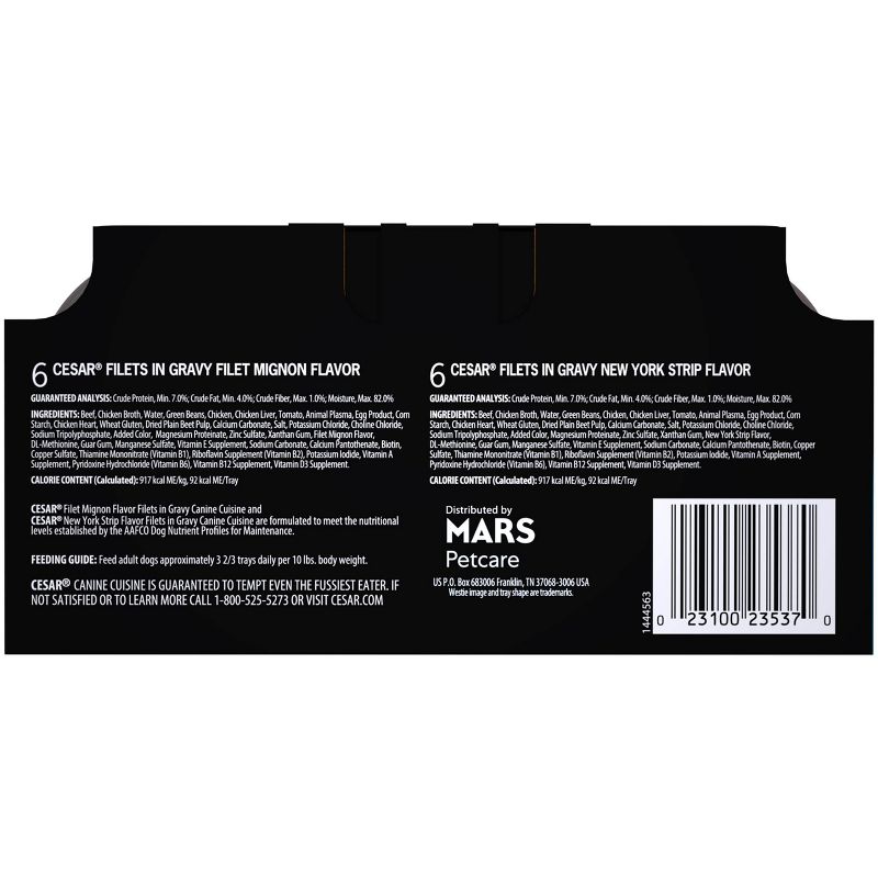 Cesar Filets In Gravy Wet Dog Food Filet Mignon & NY Strip Flavors - 3.5oz/12ct Variety Pack