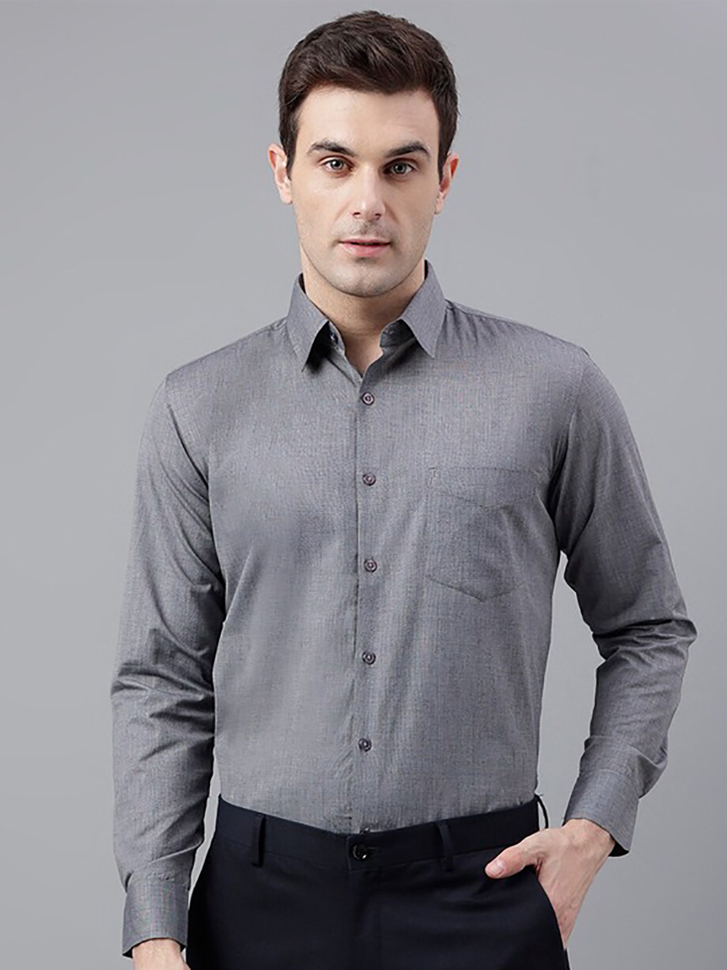 English Navy Grey Slim Fit Shirt