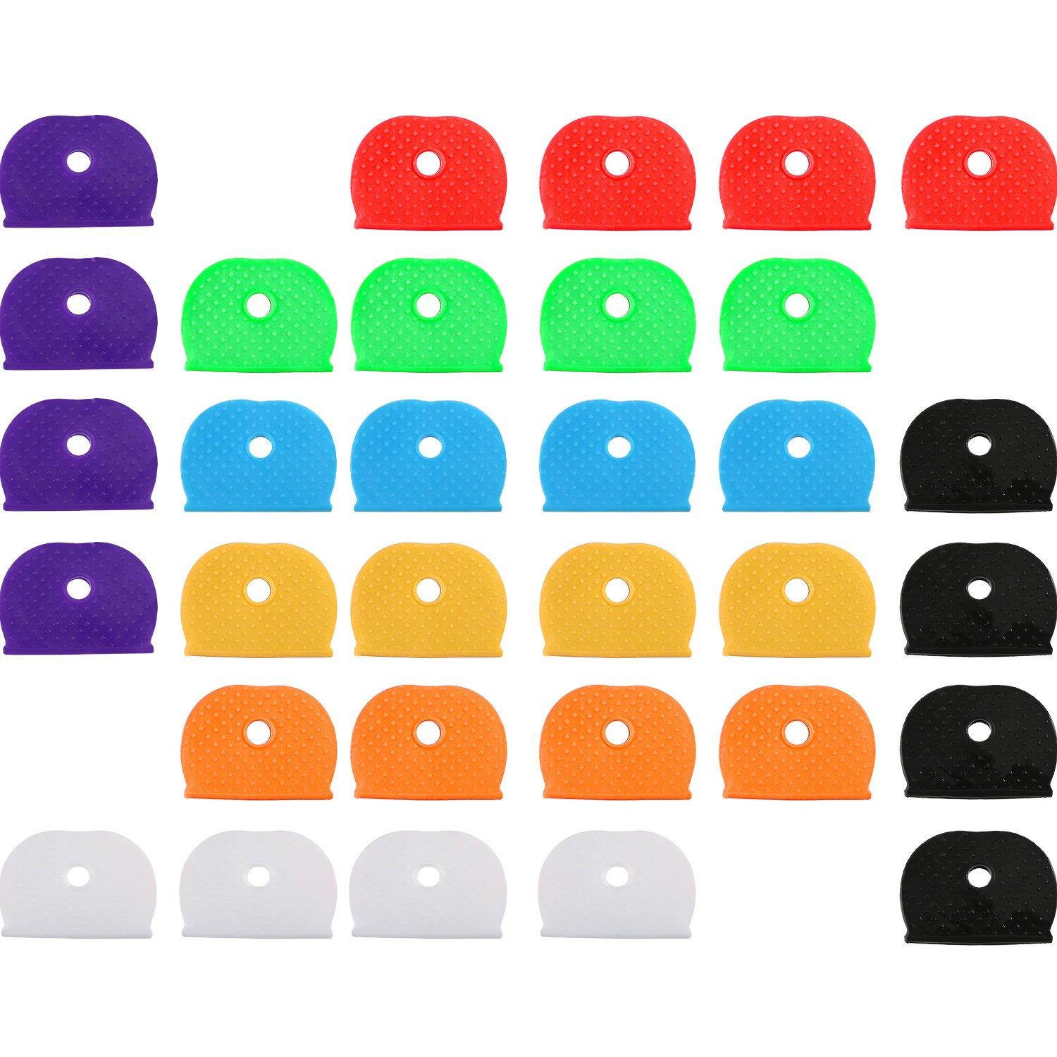 Chuangchou 64 Pieces Key Caps Covers Kit, Plastic Key Identifier Rings in 8 Different Colors with 32 Pieces Steel Key Rings for Keys Organization
