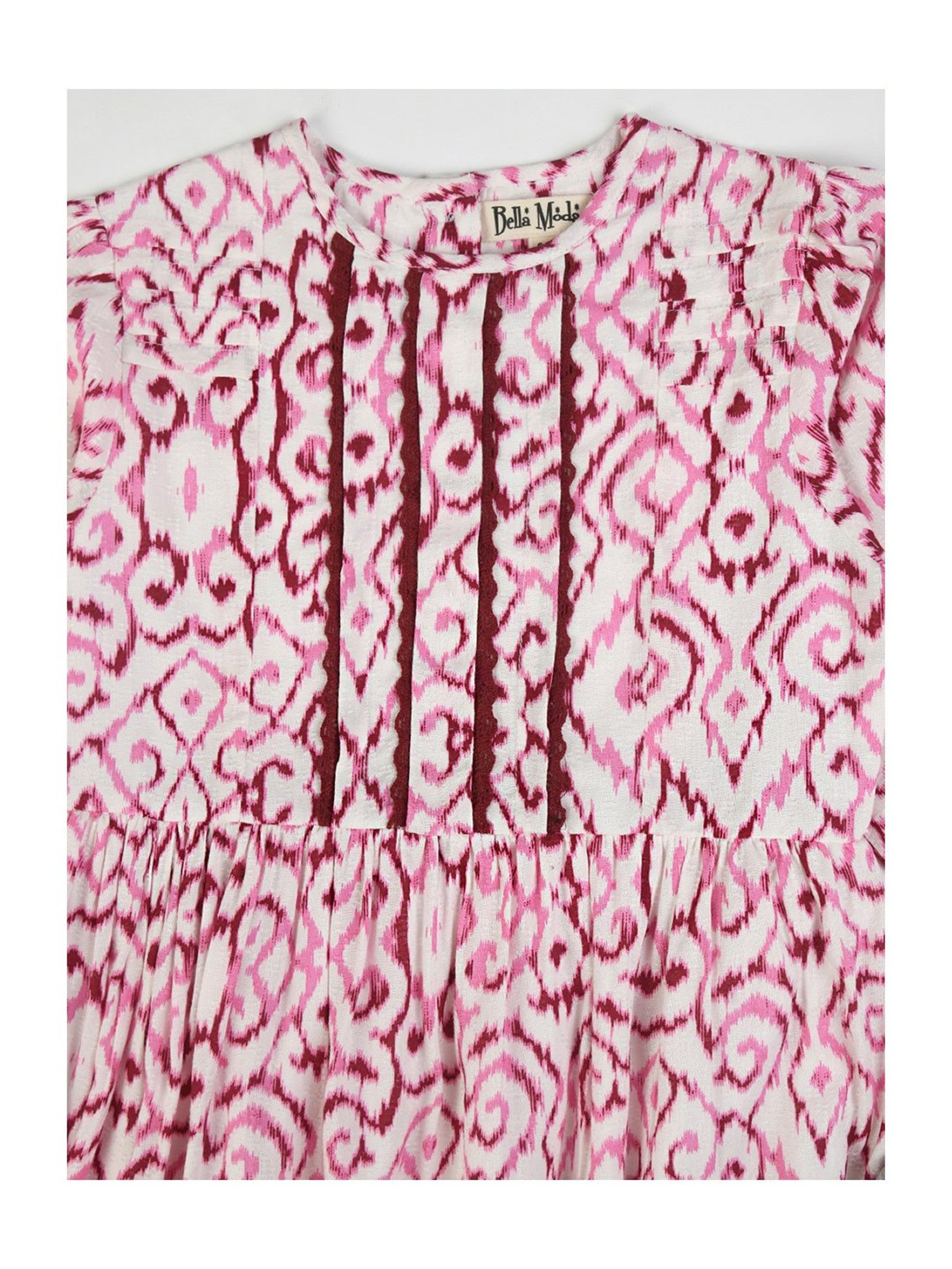 Bella Moda Kids White & Red Printed Fit & Flare Dress