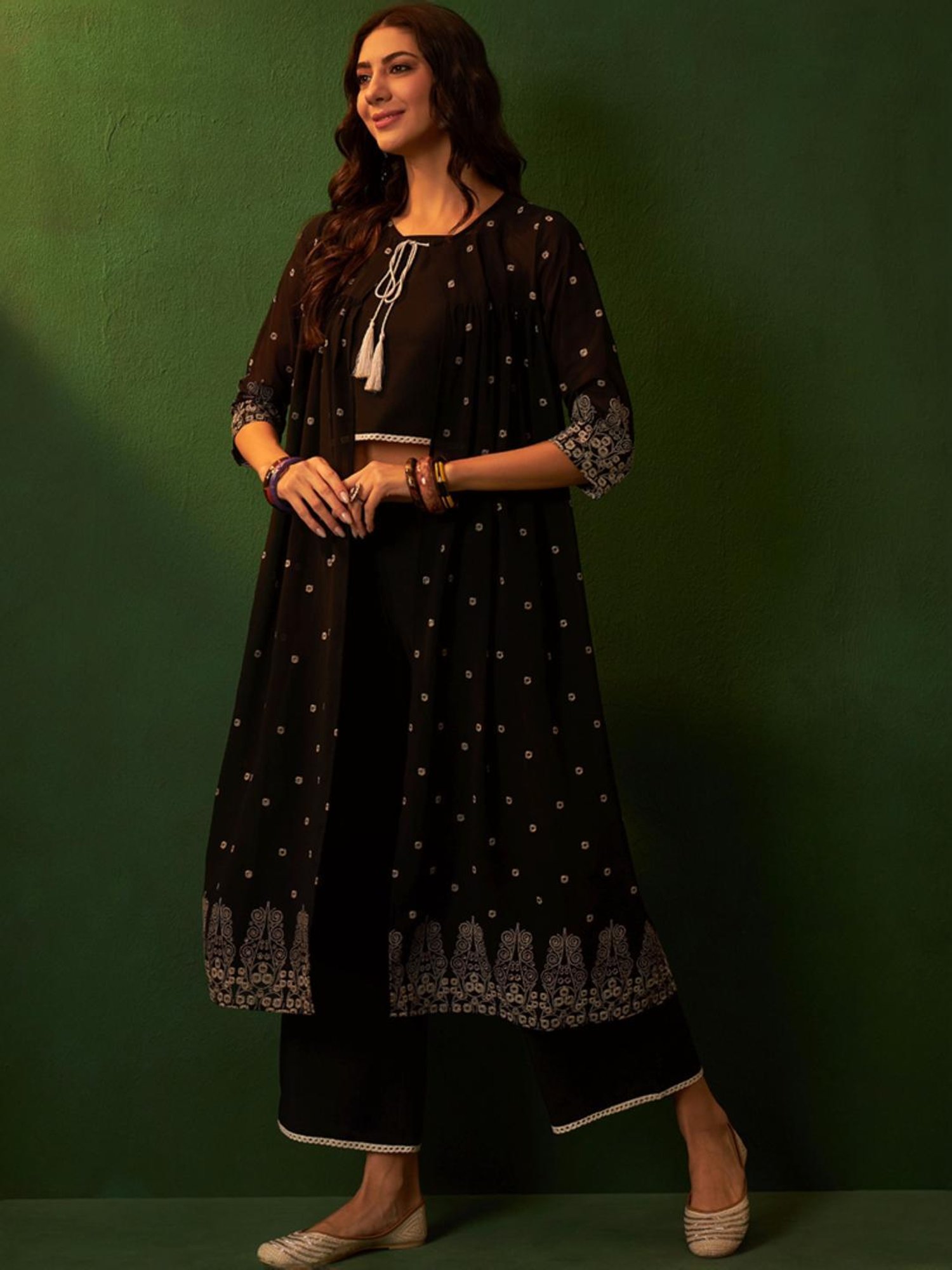 Ziyaa Black Printed Kurta Palazzo Set