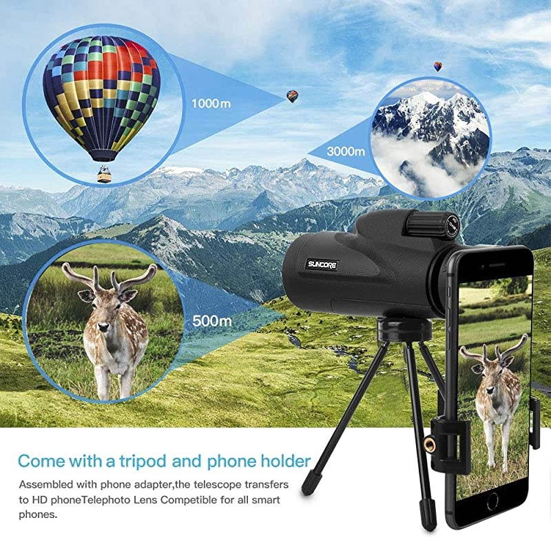 Monocular Telescope with Low Night Vision  High Power Monoculars for Adults and Kids with Tripod and Smartphone Holder for Bird Watching Hunting Camping Travelling Wildlife Secenery