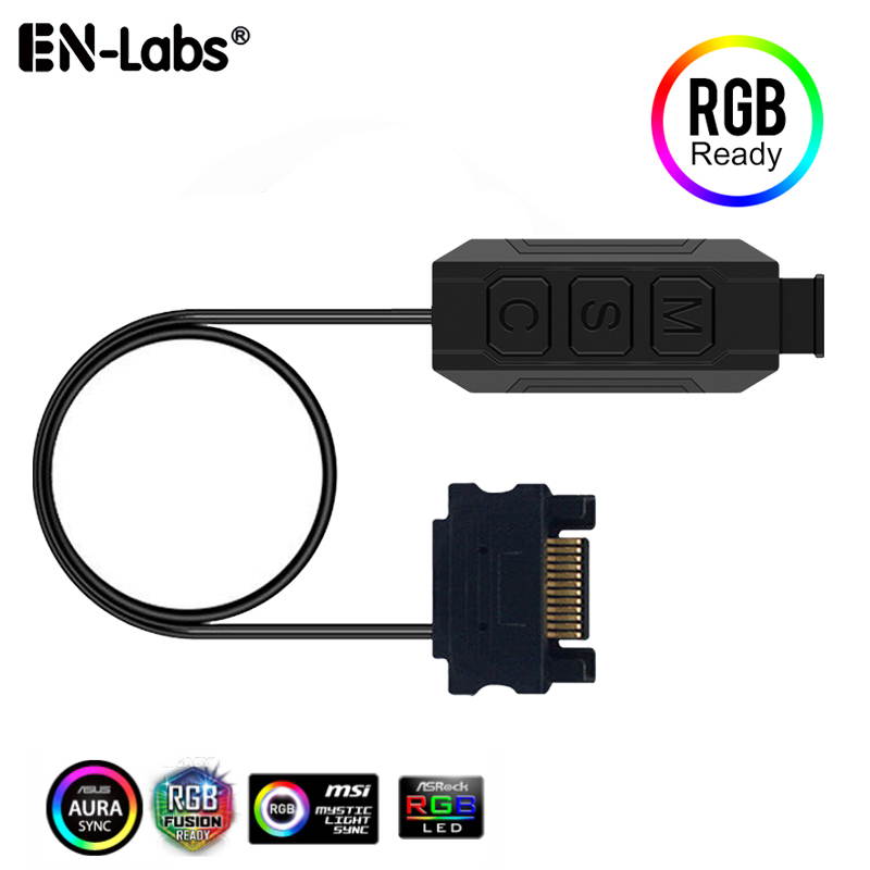 EnLabs 12V 4pin RGB Controller Cable for Computer Case Fan,SATA Powered 3 Button RGB Control Adapter for LED Strip Lights,PC Cooling Water Liquid Radiators