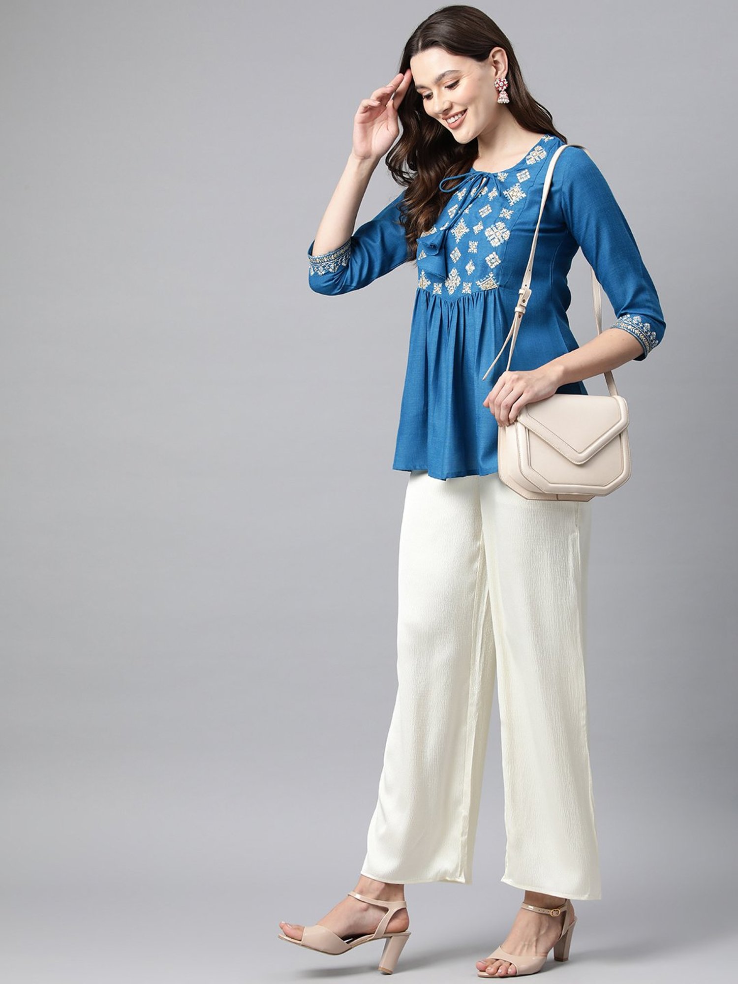 Cottinfab Blue Embroidered Top