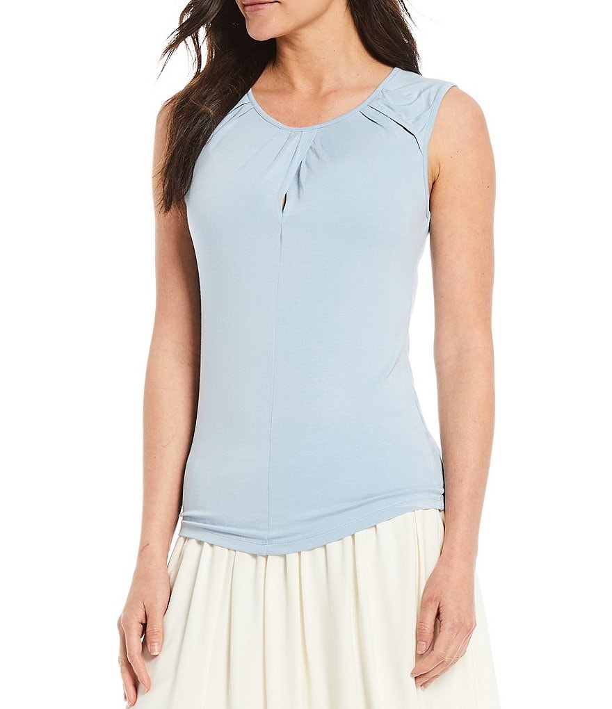 J.McLaughlin Durham Sleeveless Ruffle V-Neck Denim Blouse