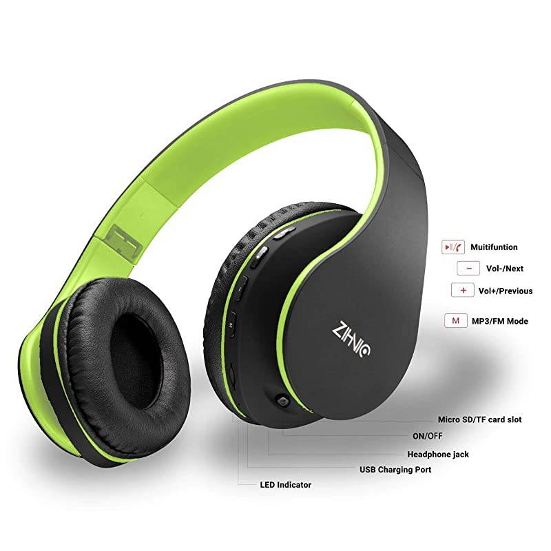 Bluetooth Headphones OverEar  Foldable Wireless and Wired Stereo Headset Micro SDTF FM for Cell PhonePCSoft Earmuffs Light Weight for Prolonged WaringBlackGreen