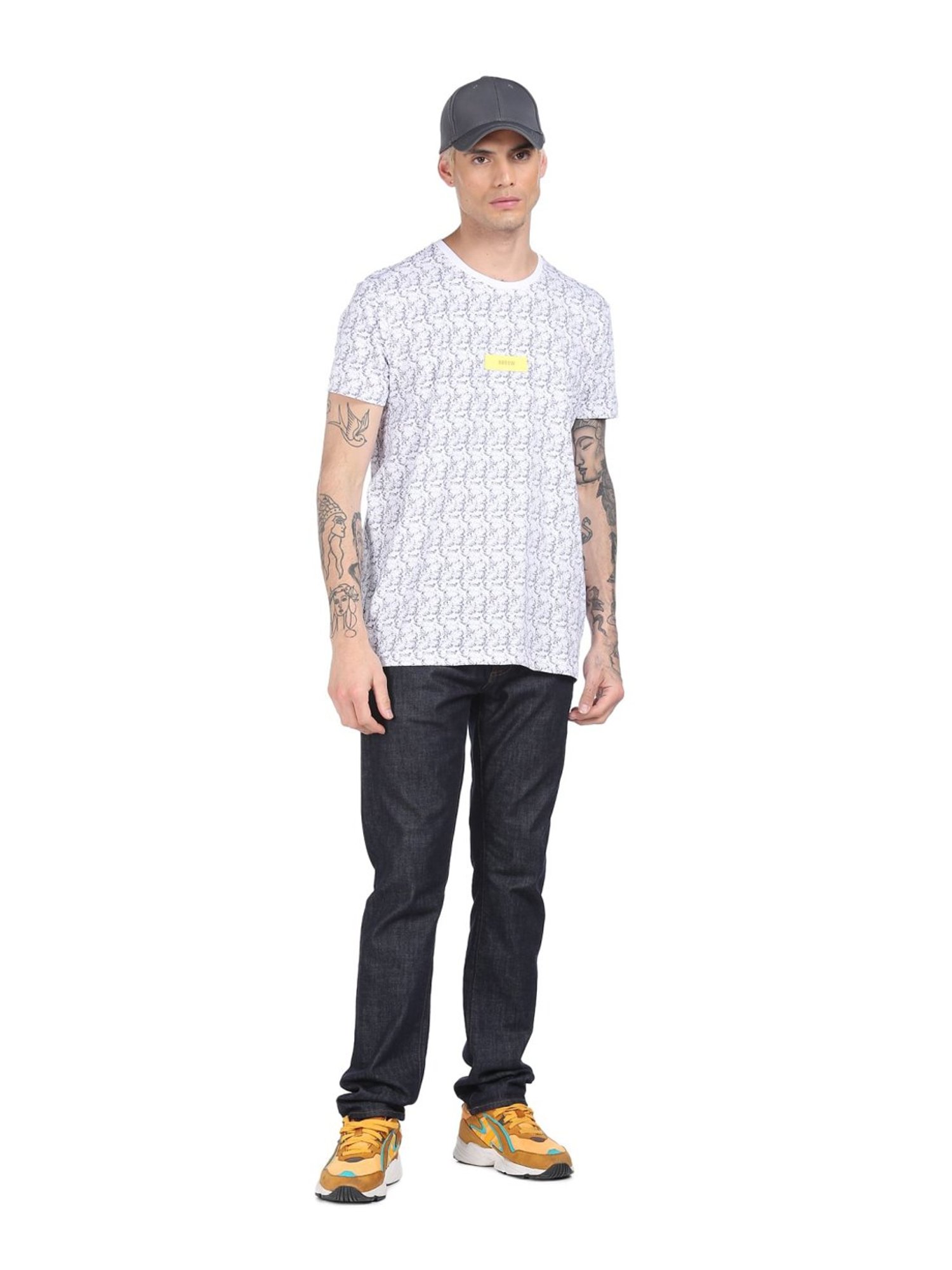 Arrow White Cotton Regular Fit Printed T-Shirts