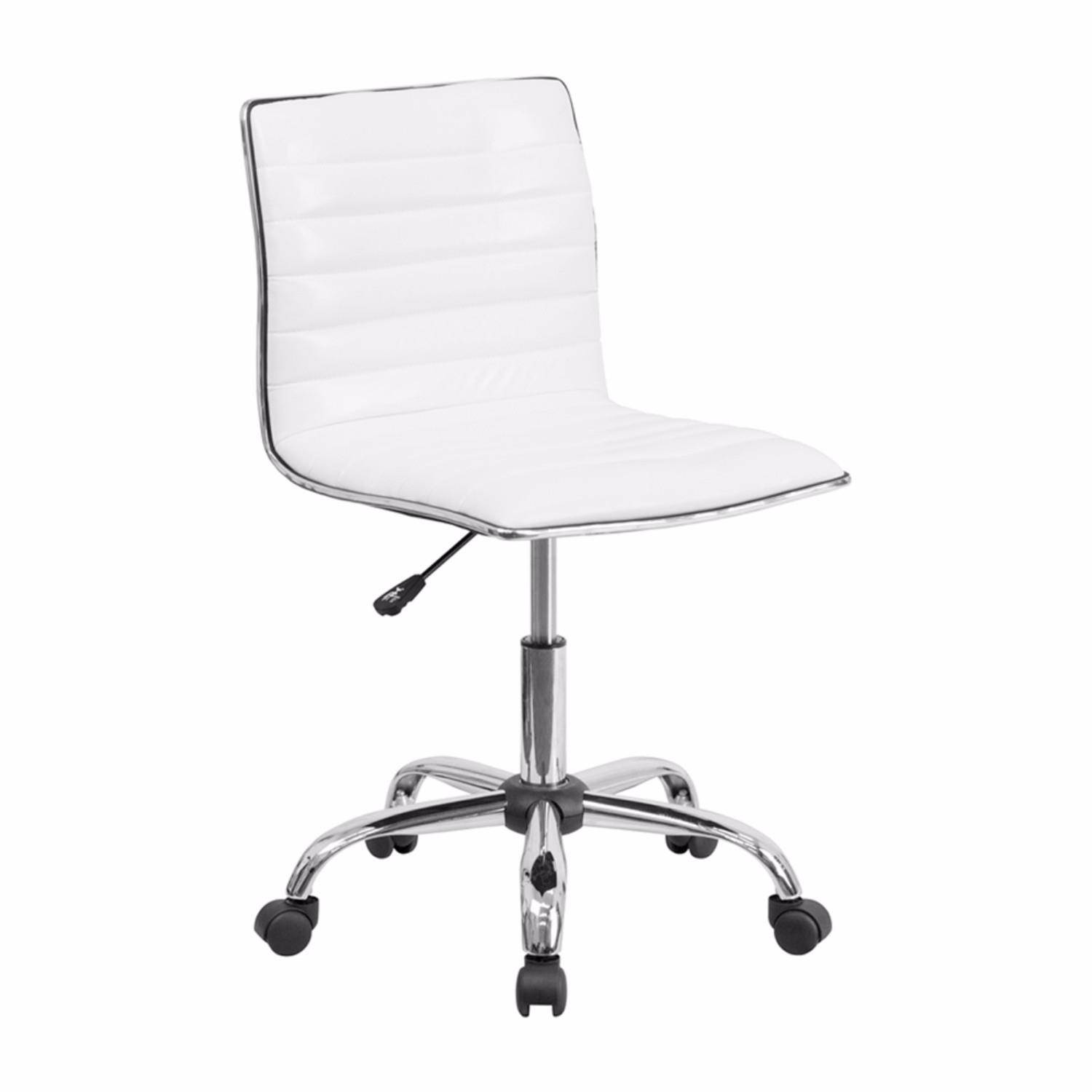 Low Back Designer Armless White Ribbed Swivel Task Office Chair