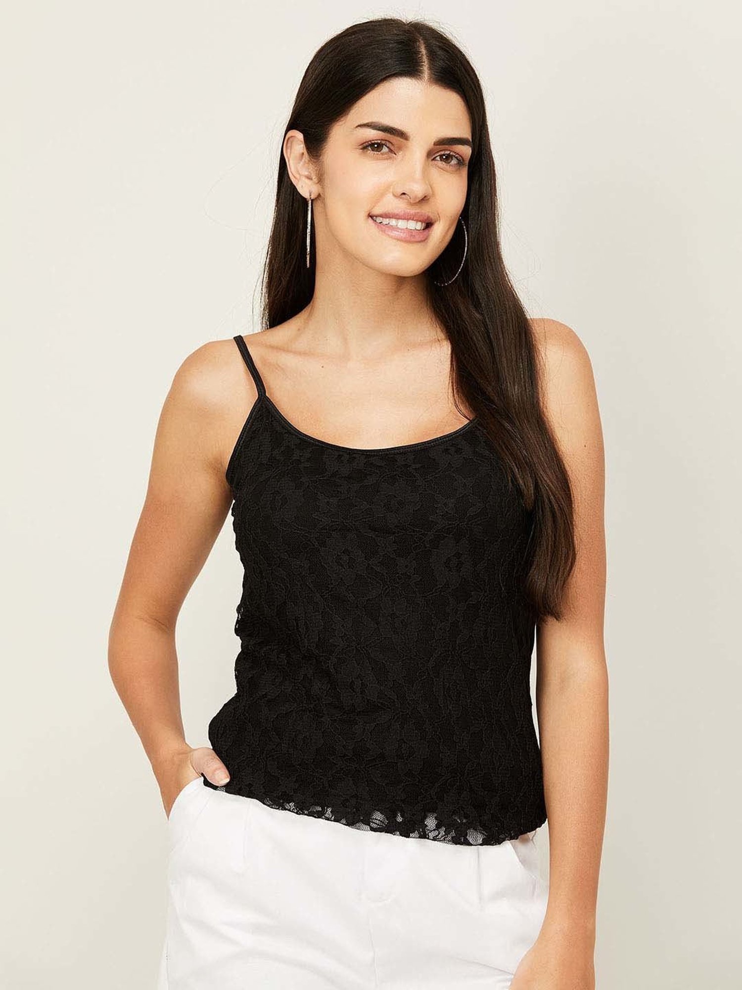 Code by Lifestyle Black Self Pattern Top