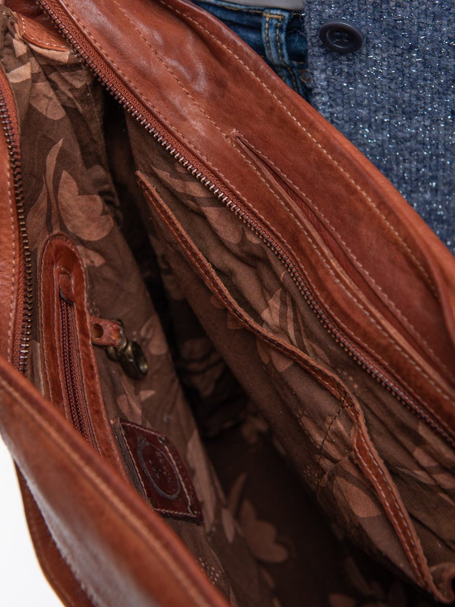 Art N Vintage Savio Cognac Leather Embellished Medium Sling Handbag