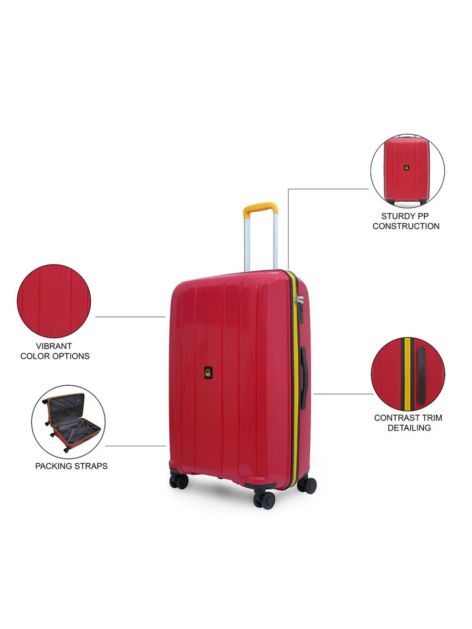 United Colors of Benetton Wayfarer Red Textured Hard Large Trolley Bag - 79 Cm