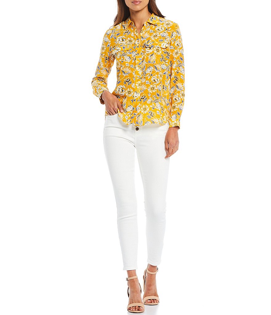 A Loves A Classic Long Sleeve Point Collar Floral Shirt