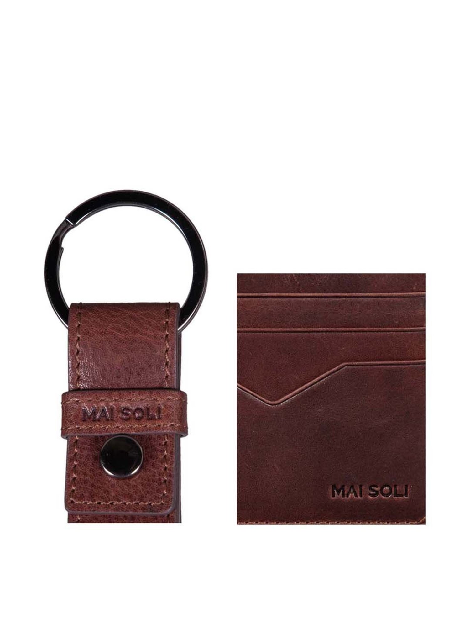 Mai Soli Brown Leather Keychain with Card Holder