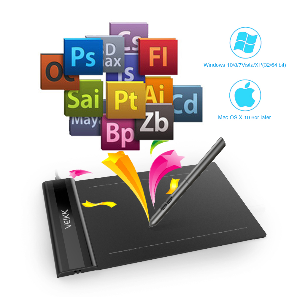 VEIKK S640 V2 OSU!Ultrathin Tablet  6x4 Inch Digital Drawing Pen Tablet with Battery-free Pen (8192 Levels Pressure)for Android Windows and Mac OS