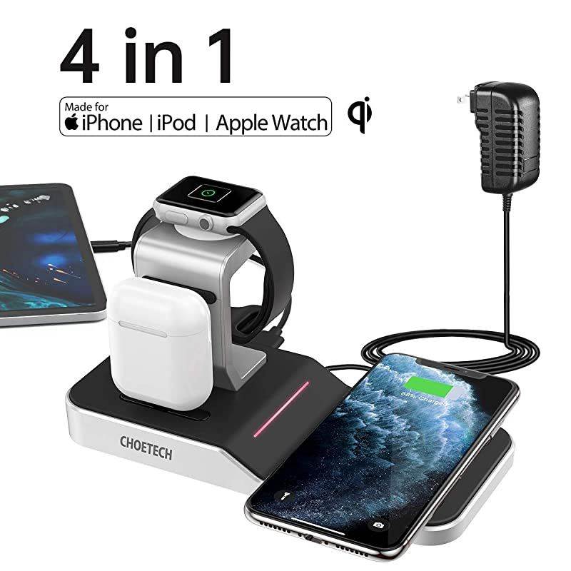 Wireless Charger,MFi Certified 4 in 1 Wireless Charging Station Dock Charging Stand for iWatch SE/6/5/4/3/2,iPhone SE/11/12/12 Pro/12 Pro Max,Galaxy S20/Note 10/S10,AirPods Pro (With Adapter)