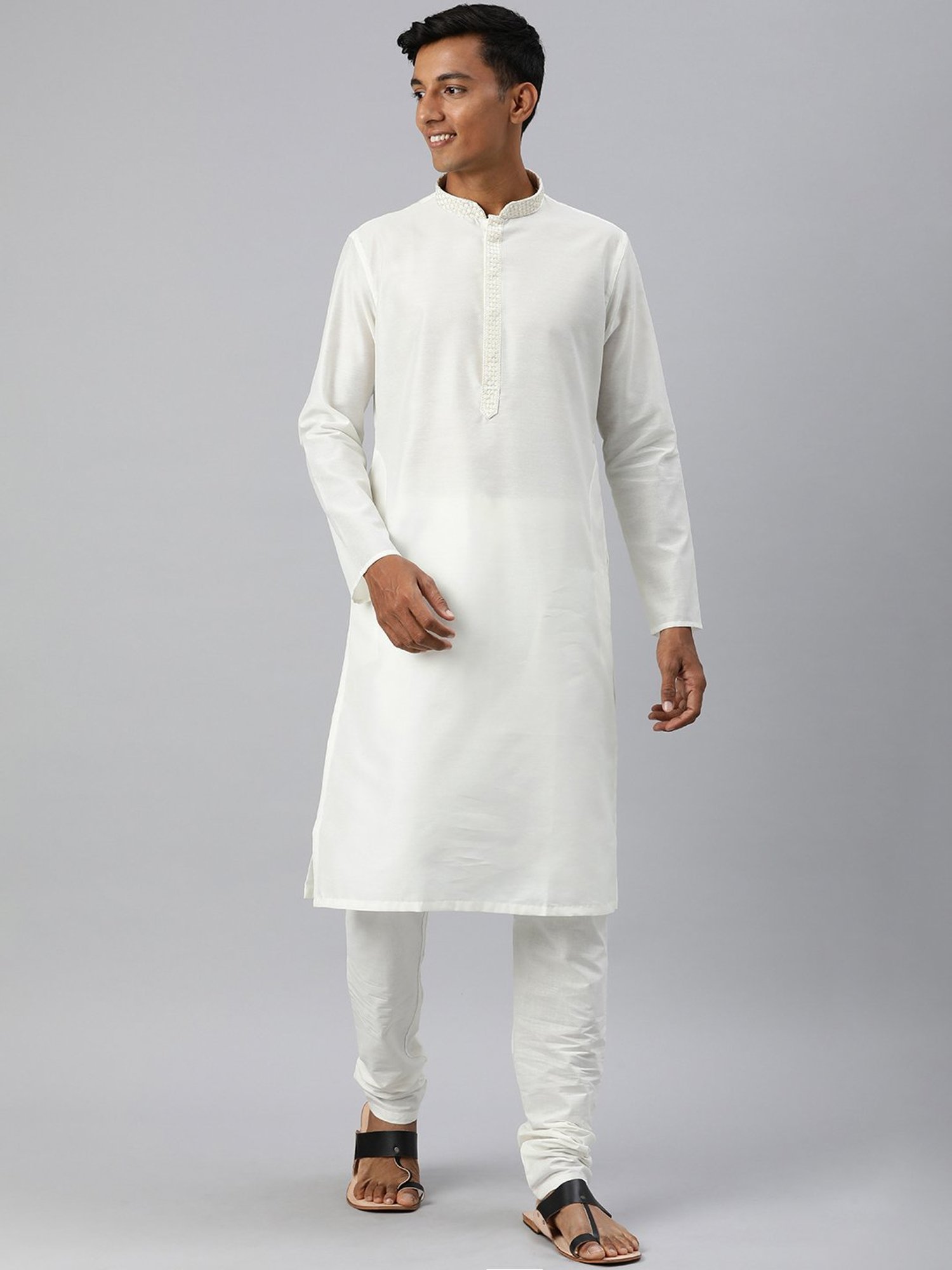 Manthan Light Cream & White Regular Fit Kurta & Churidar Set