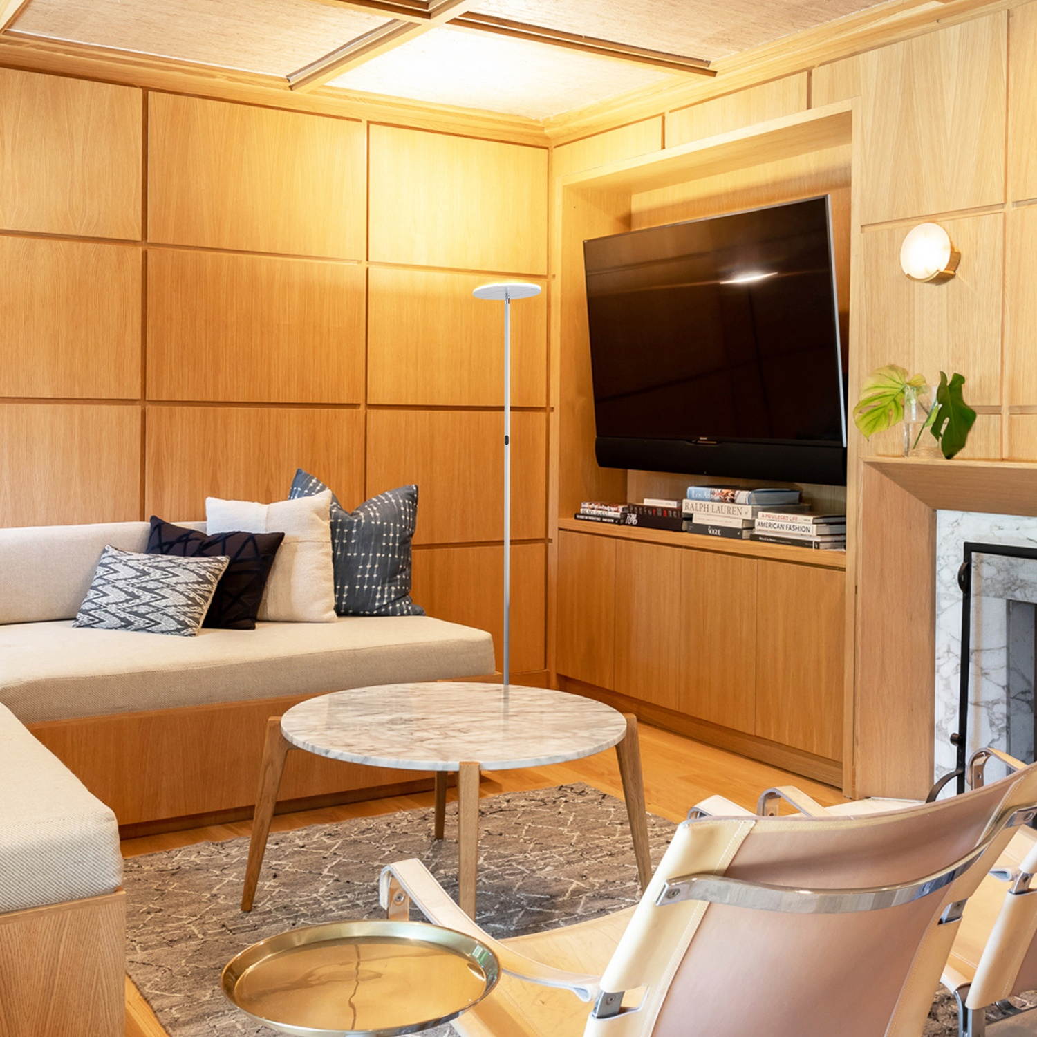 Brightech Sky Flux - The Very Bright LED Torchiere Floor Lamp, for Your Living Room & Office - Halogen Lamp Alternative with 3 Light Options Incl. Daylight - Dimmable Modern Uplight - White