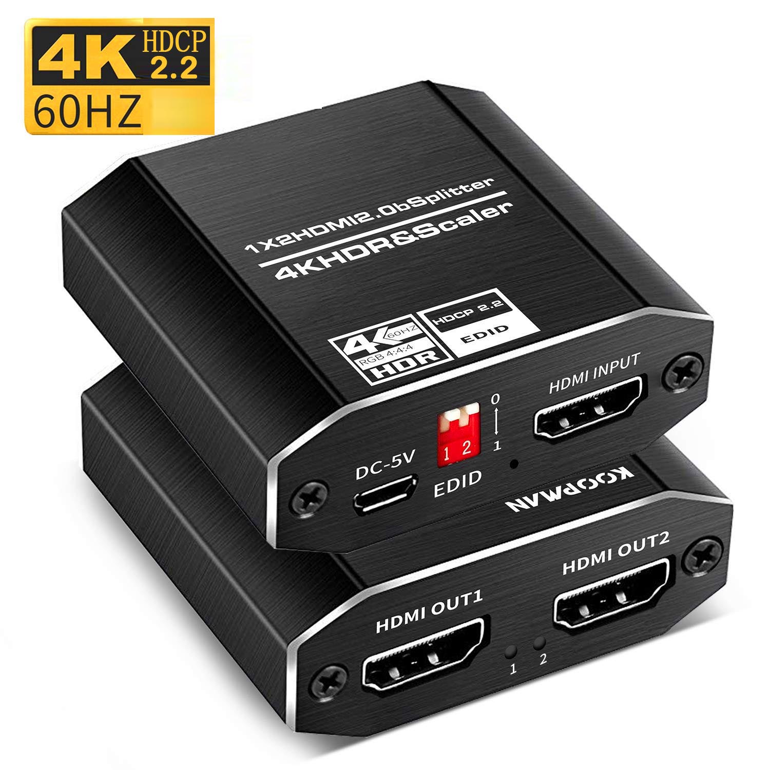 easyday HDMI Splitter 1 in 2 Out, 4K HDMI Splitter for Dual Monitors, 1x2 HDMI Splitter 1 to 2 Amplifier for Full HD 1080P 3D (1 Source into 2 Displays)
