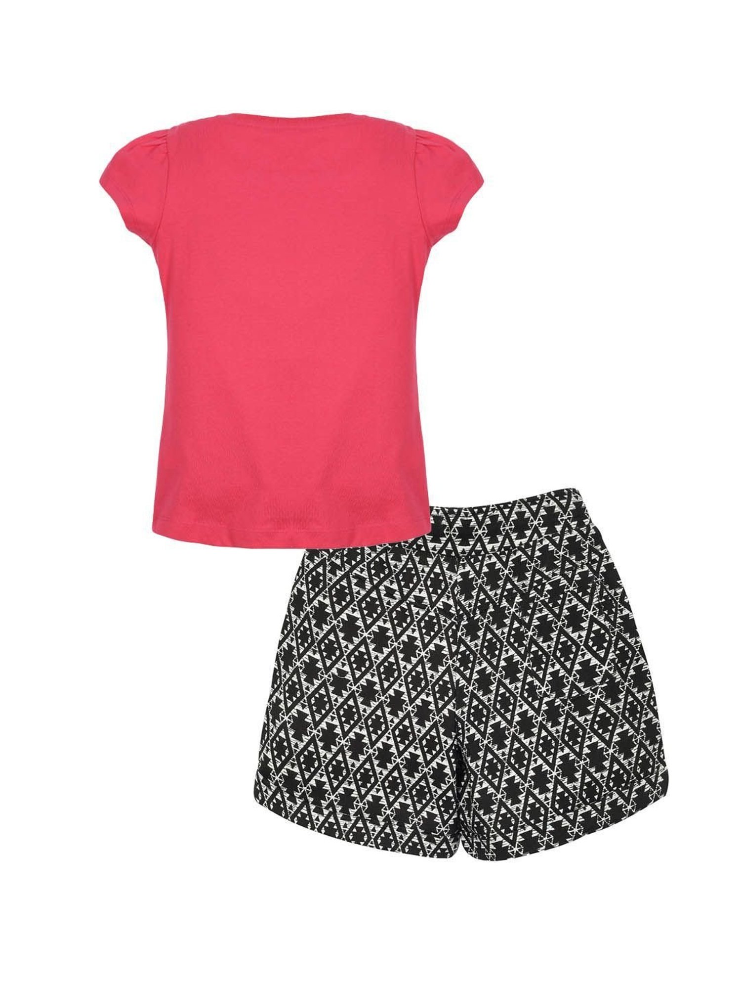 Plum Tree Kids Dark Pink & White Embellished T-Shirt with Shorts