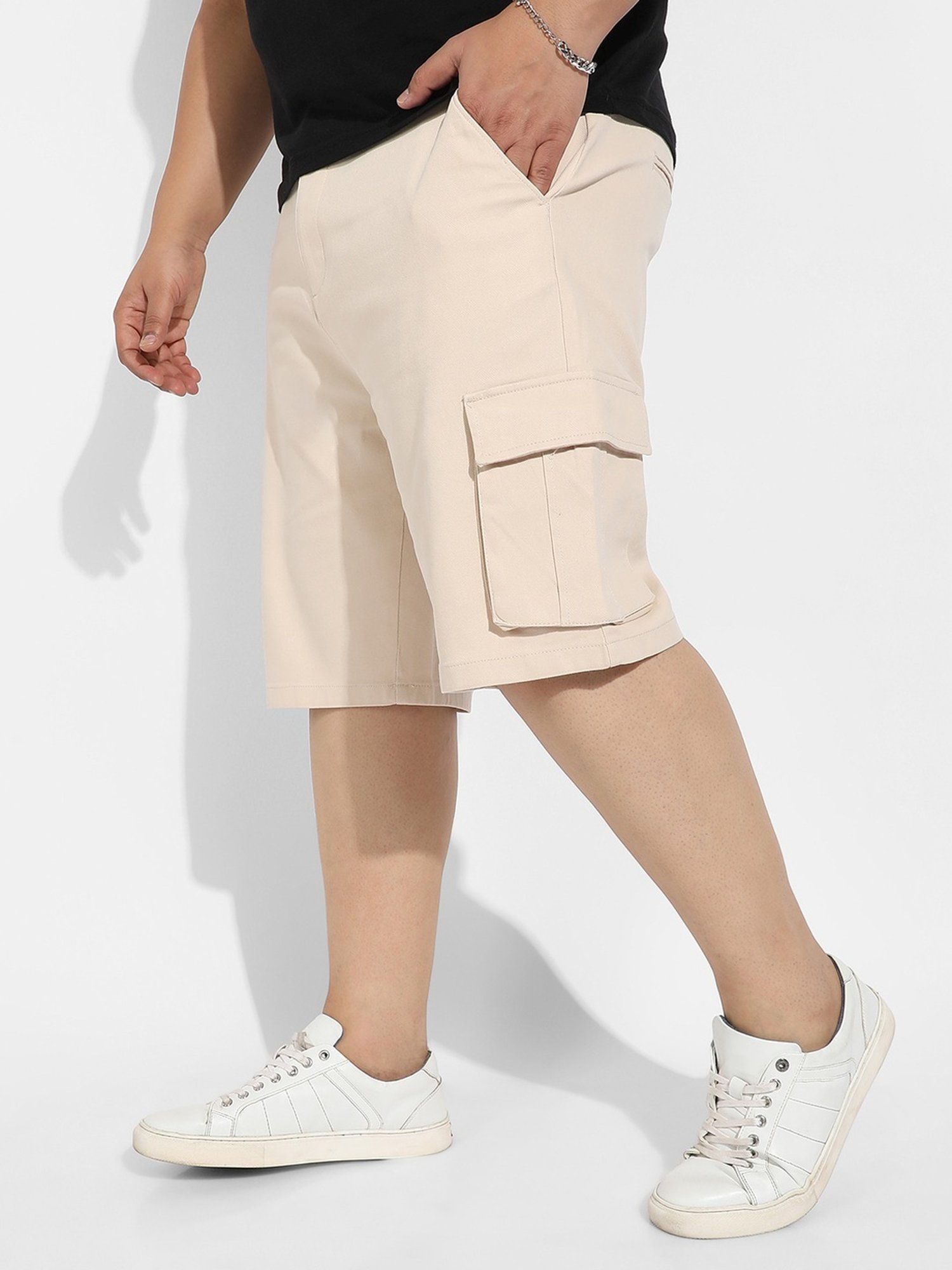 Instafab Plus Beige Regular fit Plus Size Cargo Shorts