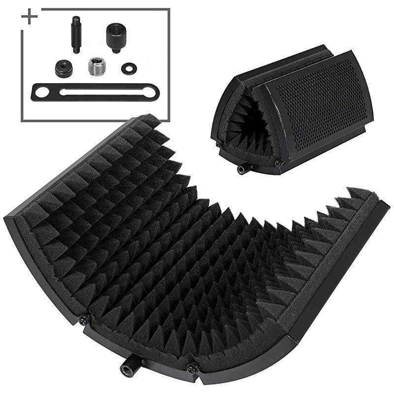 Microphone Isolation Shield, Studio Mic Sound Absorbing Foam Reflector for Any Condenser Microphone Recording Equipment Studio, Black
