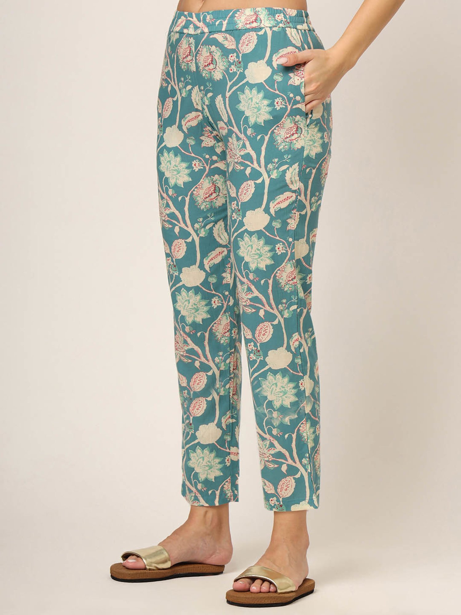 Divena Green Printed Top With Pyjamas
