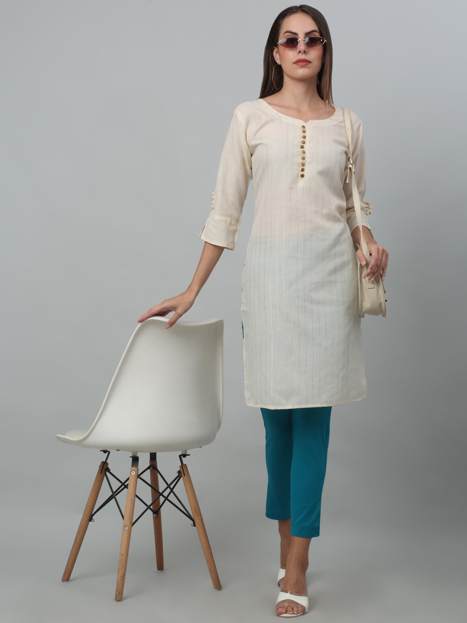 Cantabil Sea Green Cotton Straight Fit Pants