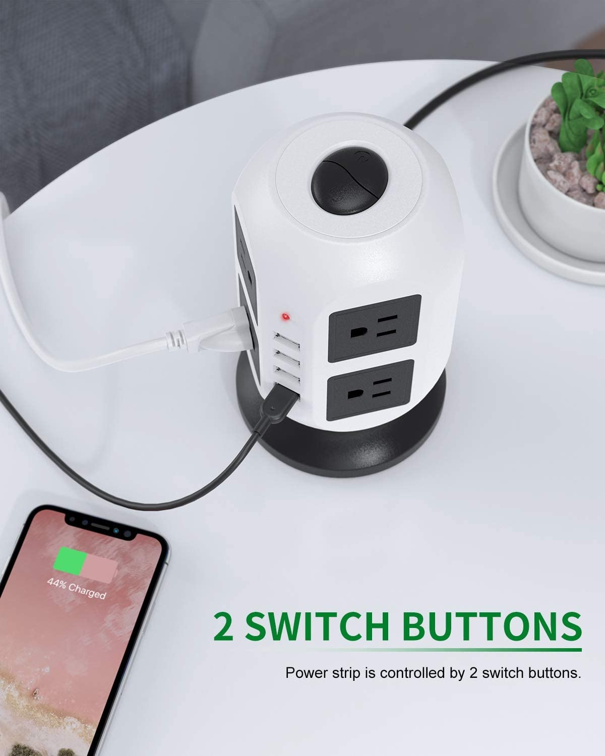 Power Strip Tower Surge Protector - 5M/16.4FT Surge Protector Power Strip with USB, Power Strip with Surge Protection with 8 AC Outlets & 4 USB Ports, Overload Protection, Short Circuit Protection.