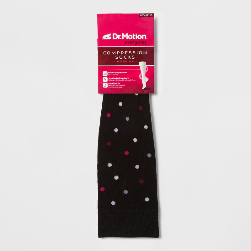 Dr. Motion Women's Mild Compression Dancing Dots Knee High Socks - Black 4-10