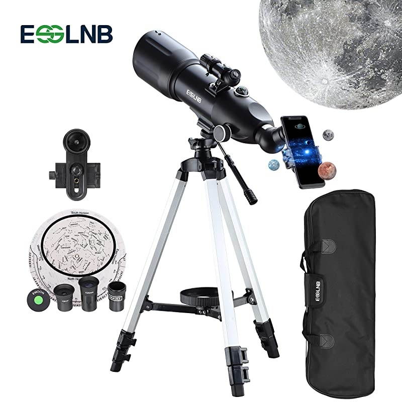 Telescopes for Adults Kids Astronomy Beginners 80mm Astronomical Telescopes with 10X Phone Mount Refractor Telescope Tripod and Carrying Bag ErectImage Travel Telescope with Moon Filter