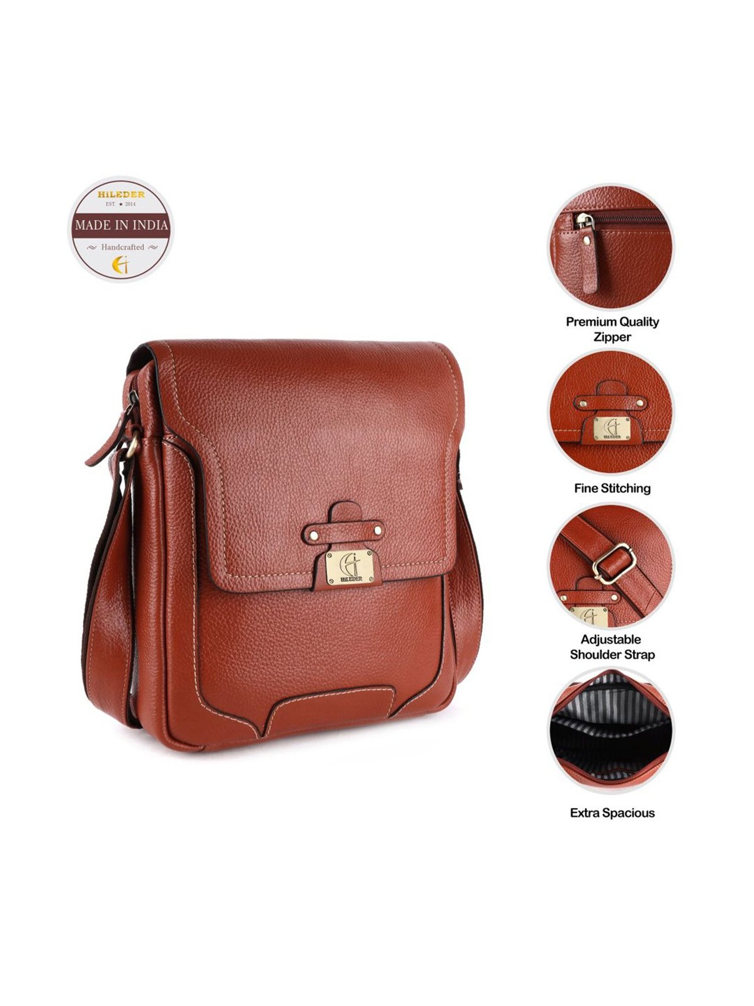 HiLEDER Tan Solid Medium Cross Body Bag