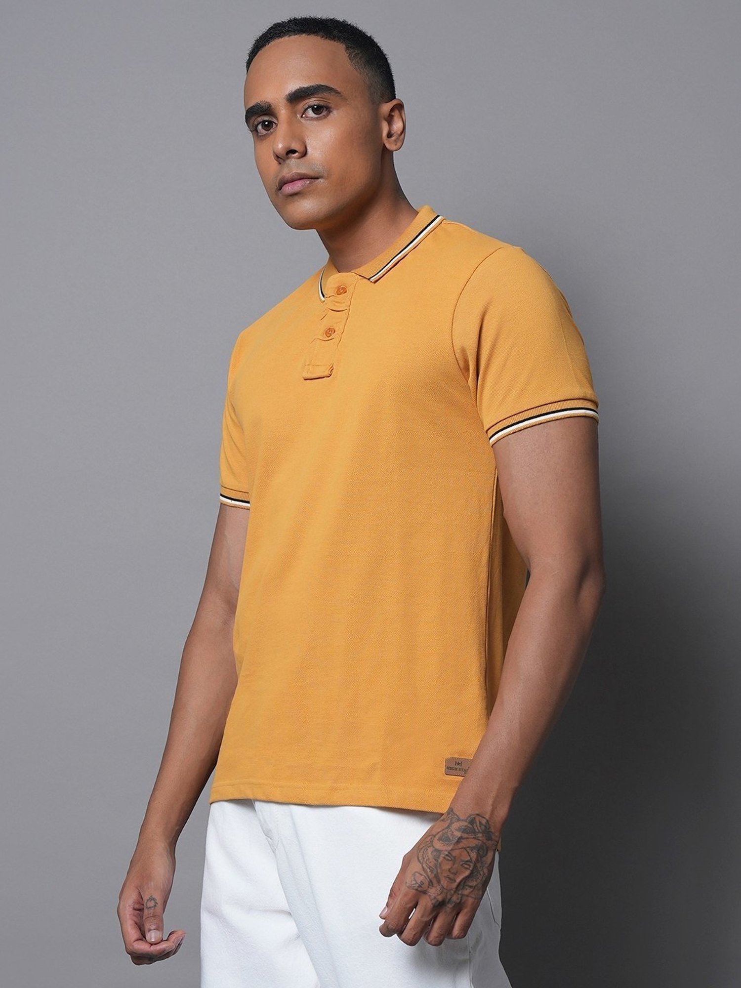 High Star Yellow Cotton Relaxed Fit Polo T-Shirt