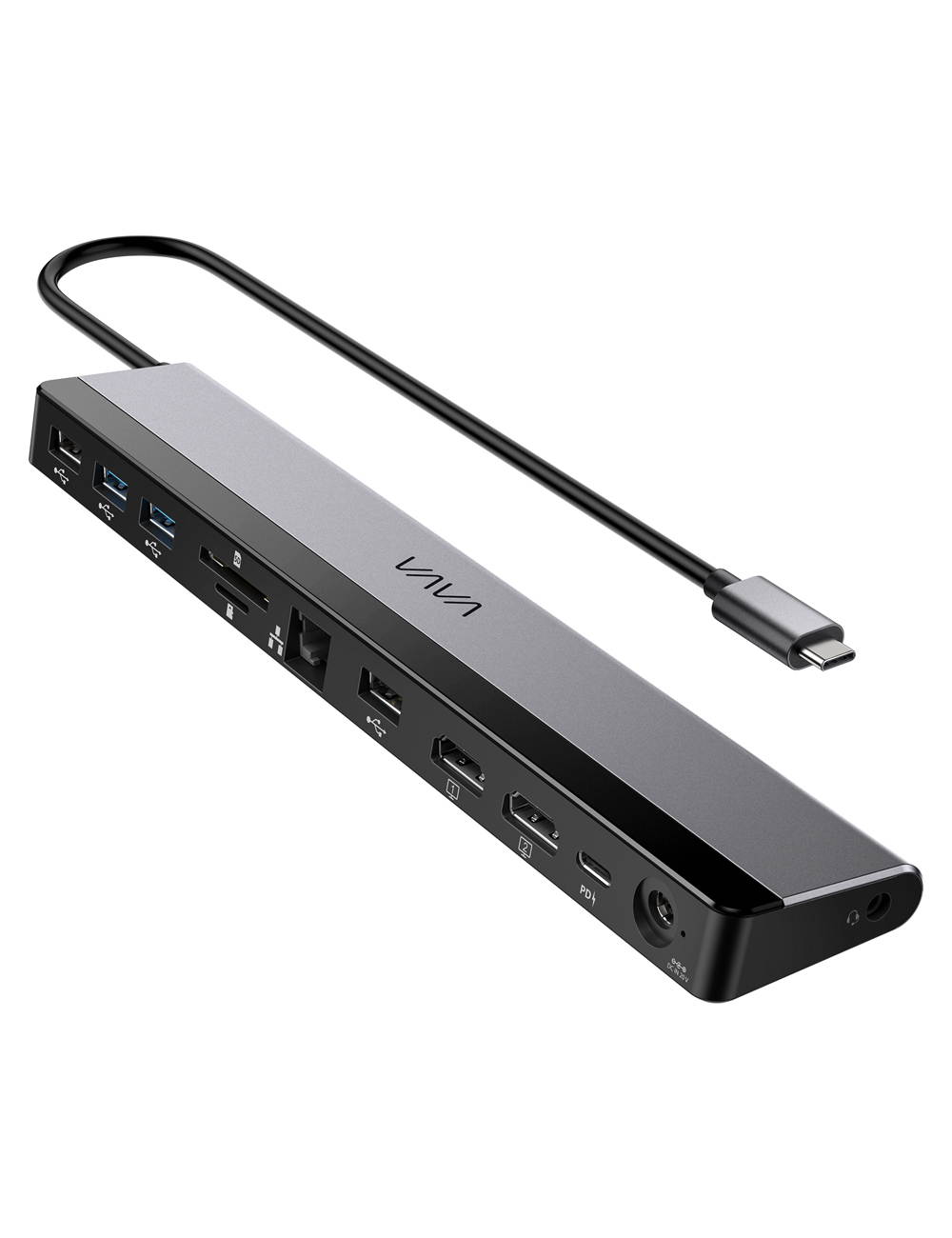 VAVA USB C Docking Station, 12-in-1 Type C Hub with Dual 4K HDMI, RJ45 Ethernet, 4 USB Ports, SD/TF Card Reader, PD USB-C Charging Port, Audio/Mic for MacBook / Pro / Air, Type C Windows Laptops