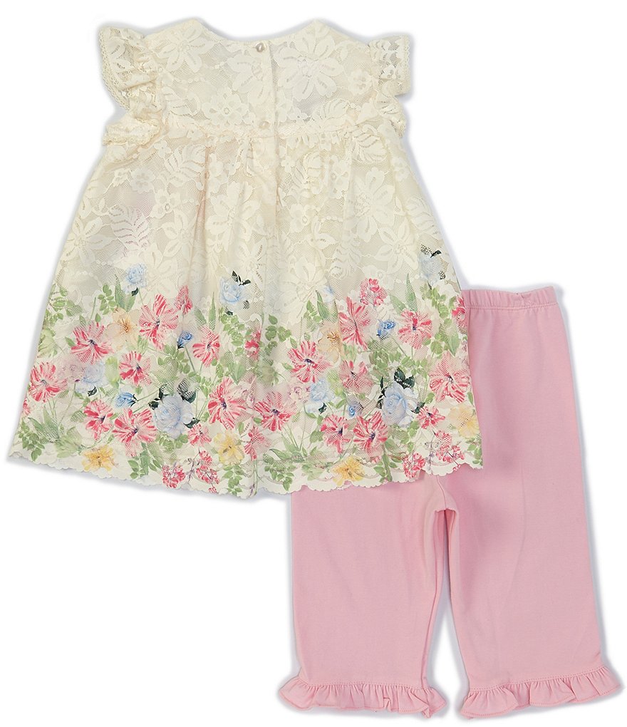 Bonnie Jean Little Girls 2T-6X Flutter-Sleeve Border-Print Lace Top & Capri Leggings Set
