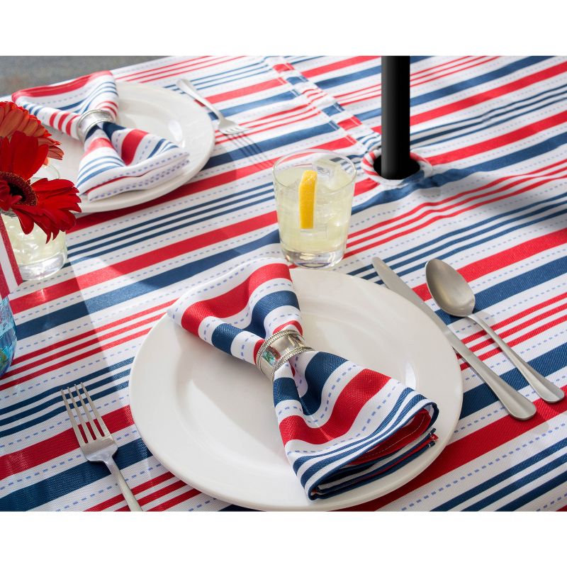 84"x60" Patriotic Stripe Outdoor Tablecloth Red/Blue - Design Imports