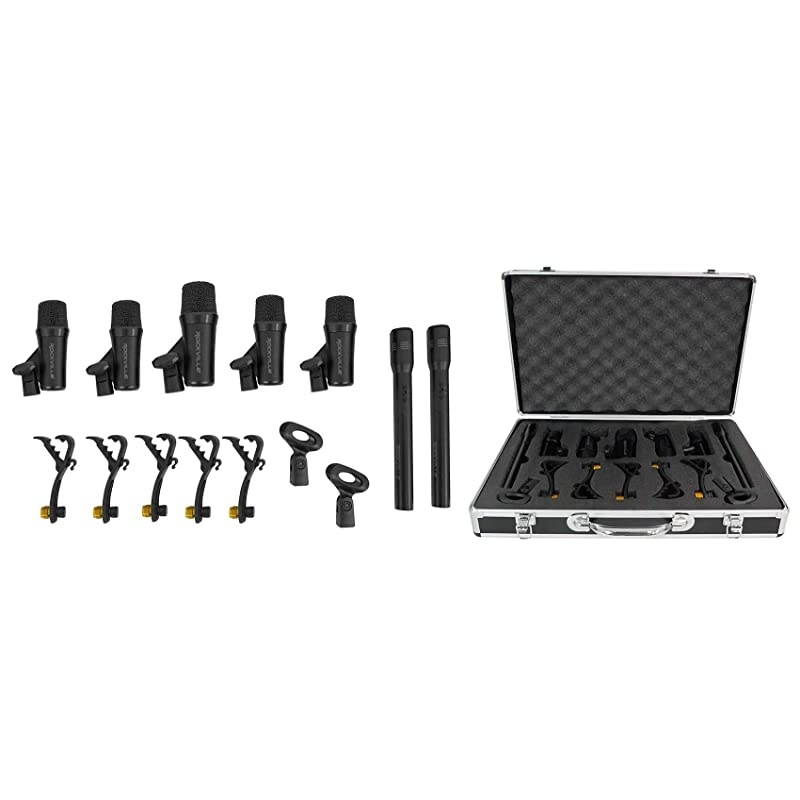 PRO-D7 7 Mic Drum Kit w/Bass+Snare+Condenser Overhead Microphones