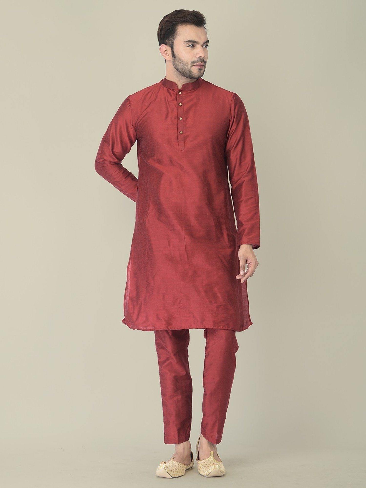 Deyann Maroon & Cream Cotton Regular Fit Printed Kurta Set With Jacket