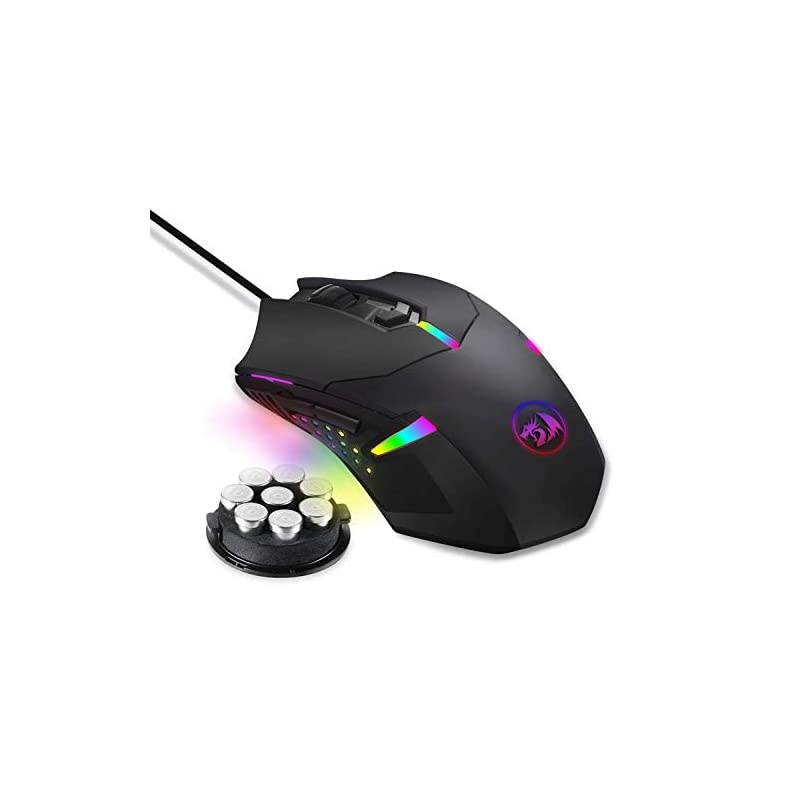 M601 RGB Gaming Mouse Backlit Wired Ergonomic 7 Button Programmable Mouse Centrophorus with Macro Recording Weight Tuning Set 7200 DPI for Windows PC Black