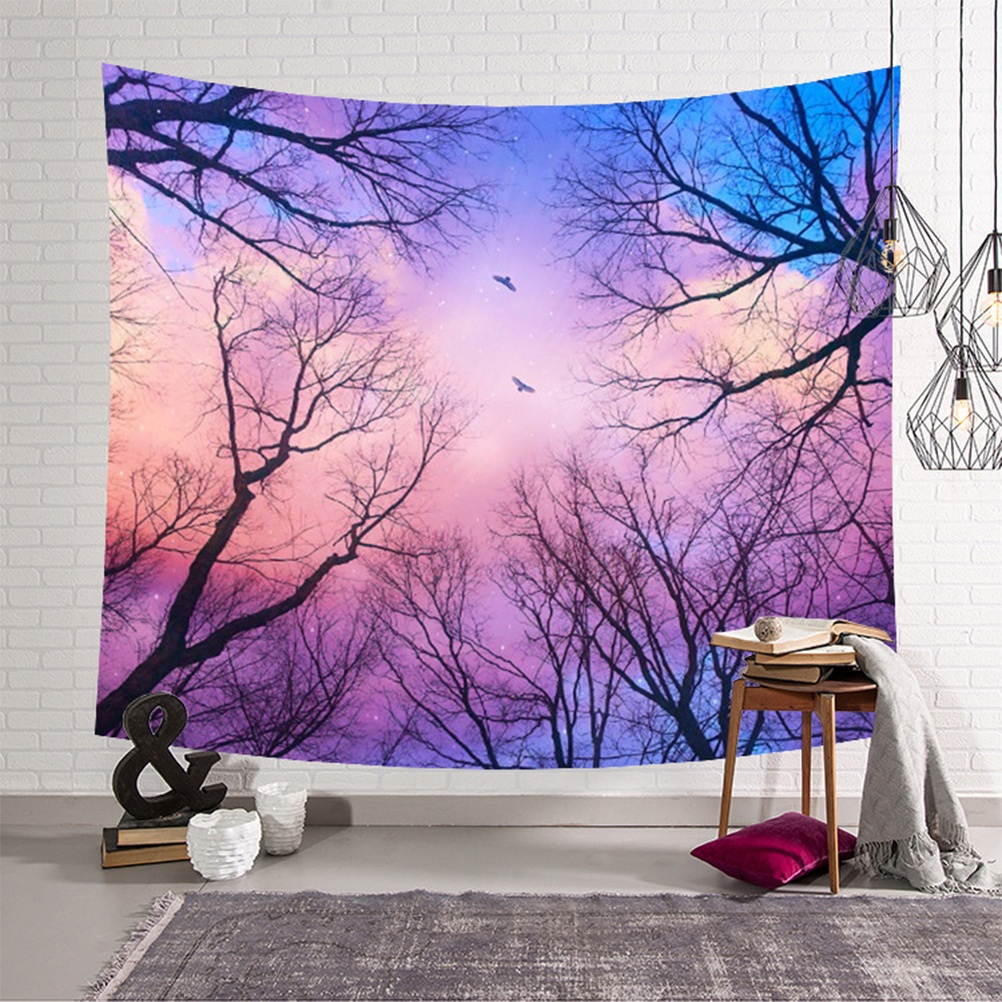1Pc 203x150cm Household Wall Hanging Blanket Creative Forest Trees Tapestry Fashion Beach Towel Bath Shower Curtain for Yoga Room Bedroom Bathroom (Purple)