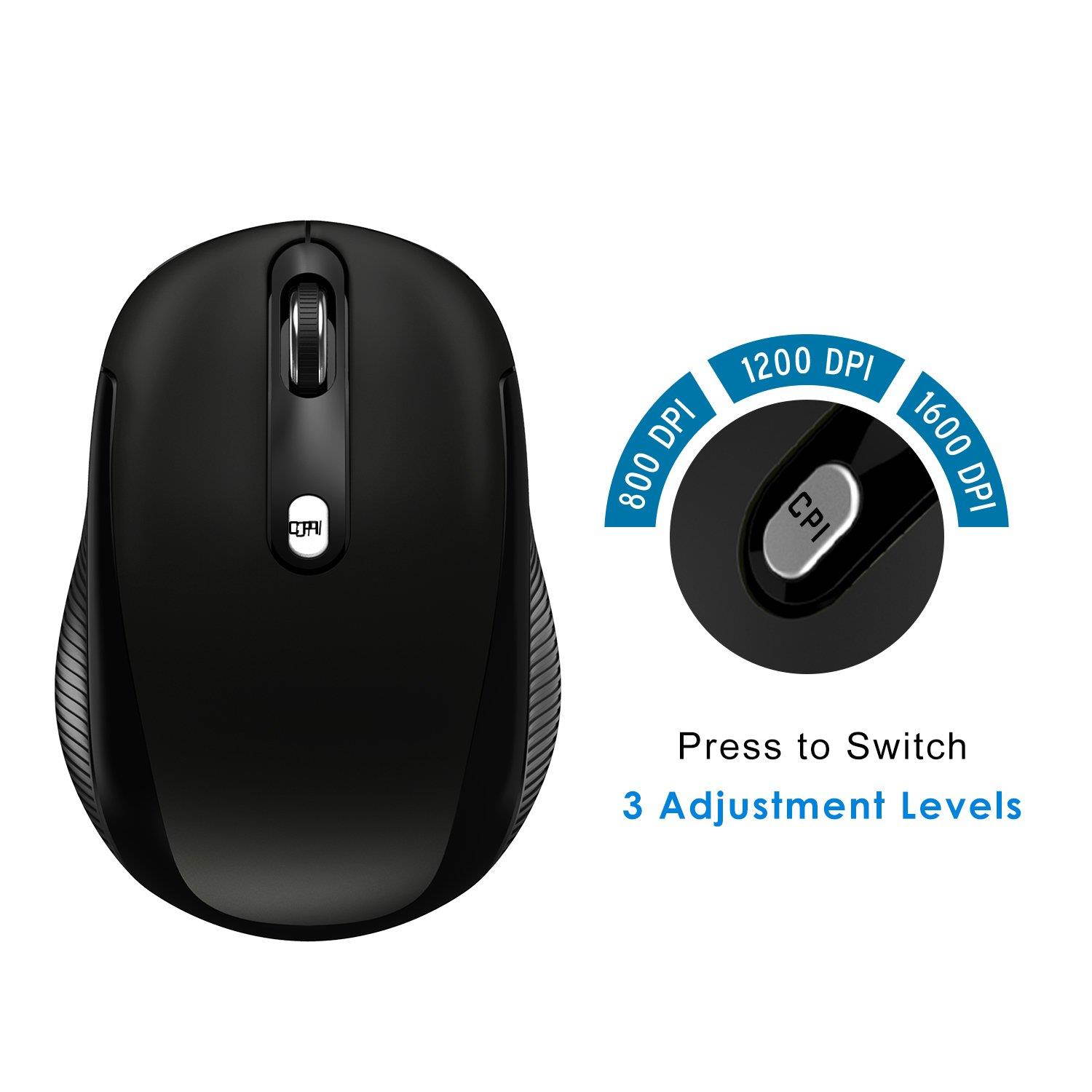 JETech 2.4Ghz Wireless Mobile Optical Mouse with 3 CPI Levels and USB Wireless Receiver (0775)