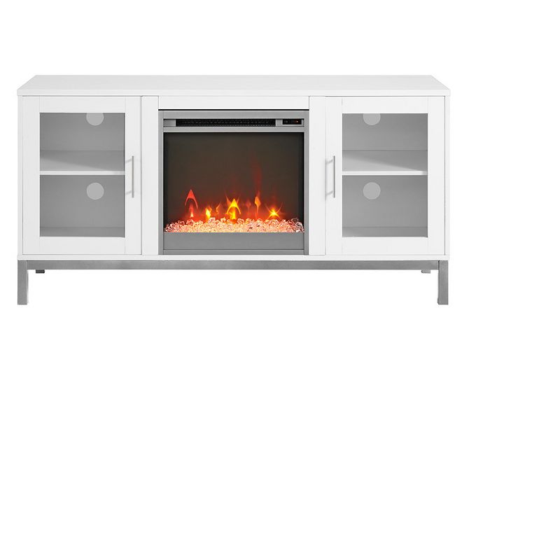 Wood Fireplace TV Console with Metal Legs for TVs up to 58" White - Saracina Home