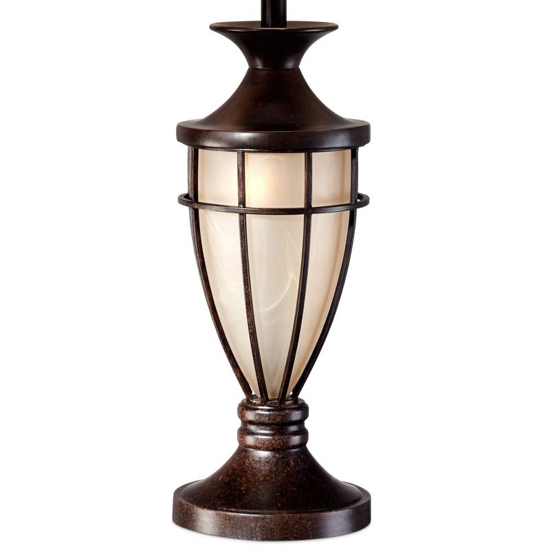 John Timberland Traditional Table Lamps Set of 2 with Nightlight Lantern Brushed Iron Cage Beige Fabric Shade for Living Room