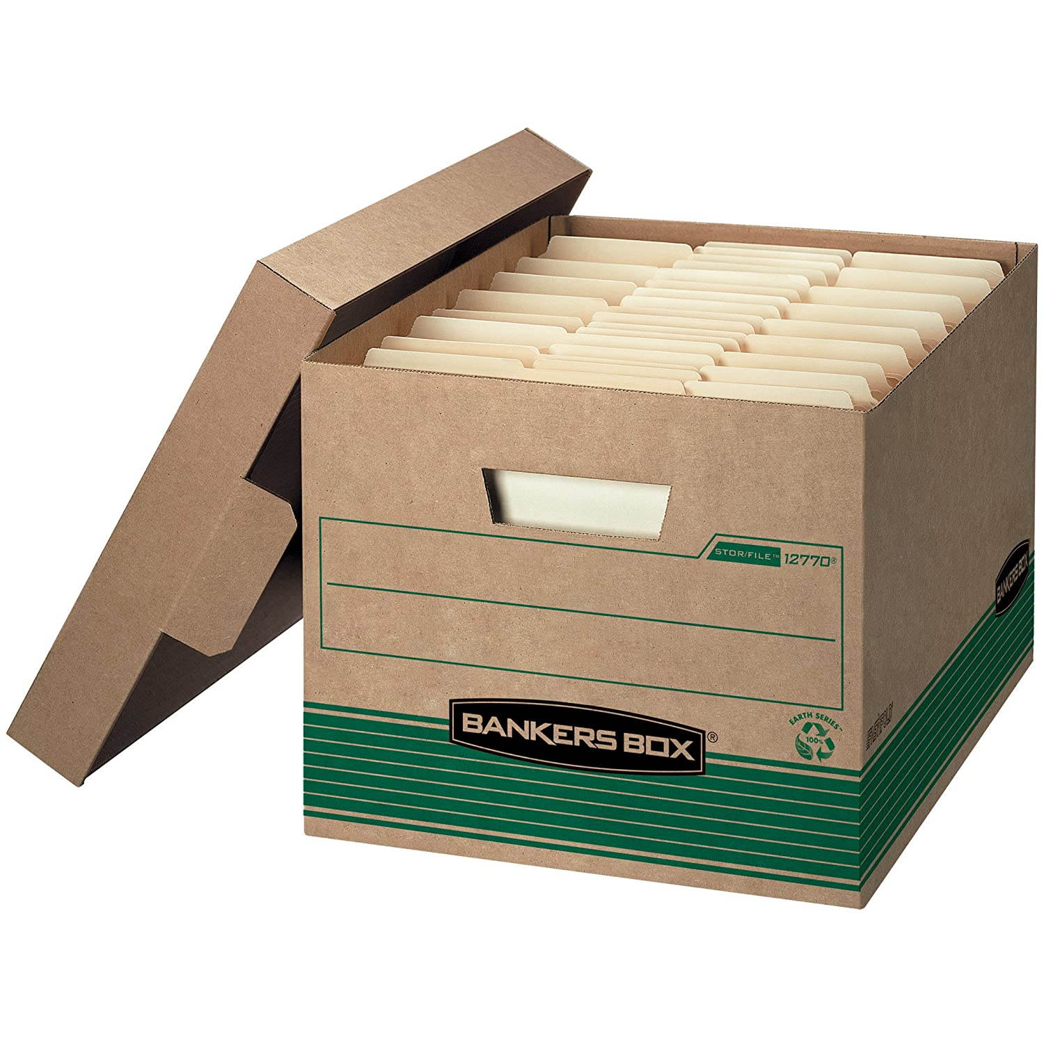 Bankers Box STOR/FILE Medium-Duty Storage Boxes, FastFold, Lift-Off Lid, 100% Recycled, Letter/Legal, Case of 12 (12770)