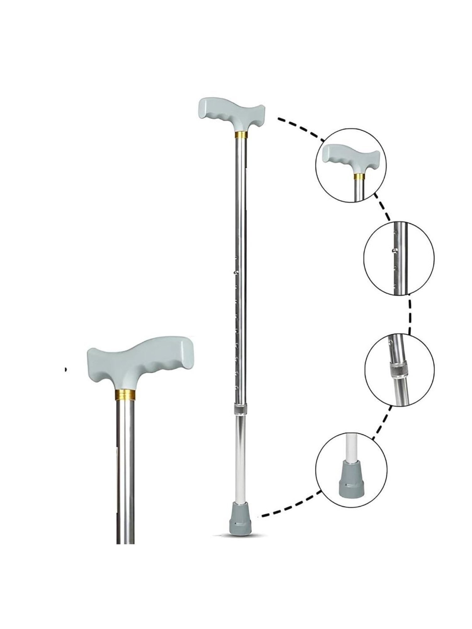 MCP Jindal Height Adjustable Walking Stick (Silver)