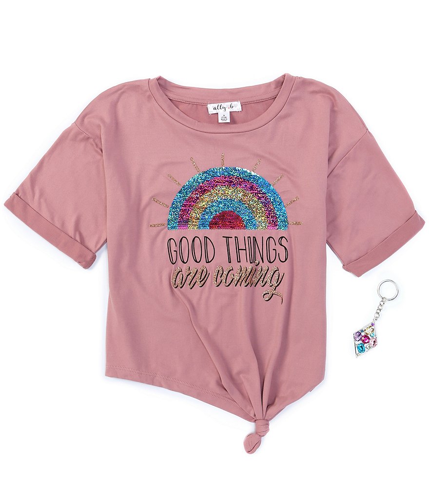 Ally B Big Girls 7-16 Short-Sleeve Good Things Rainbow Flip-Sequin Tee