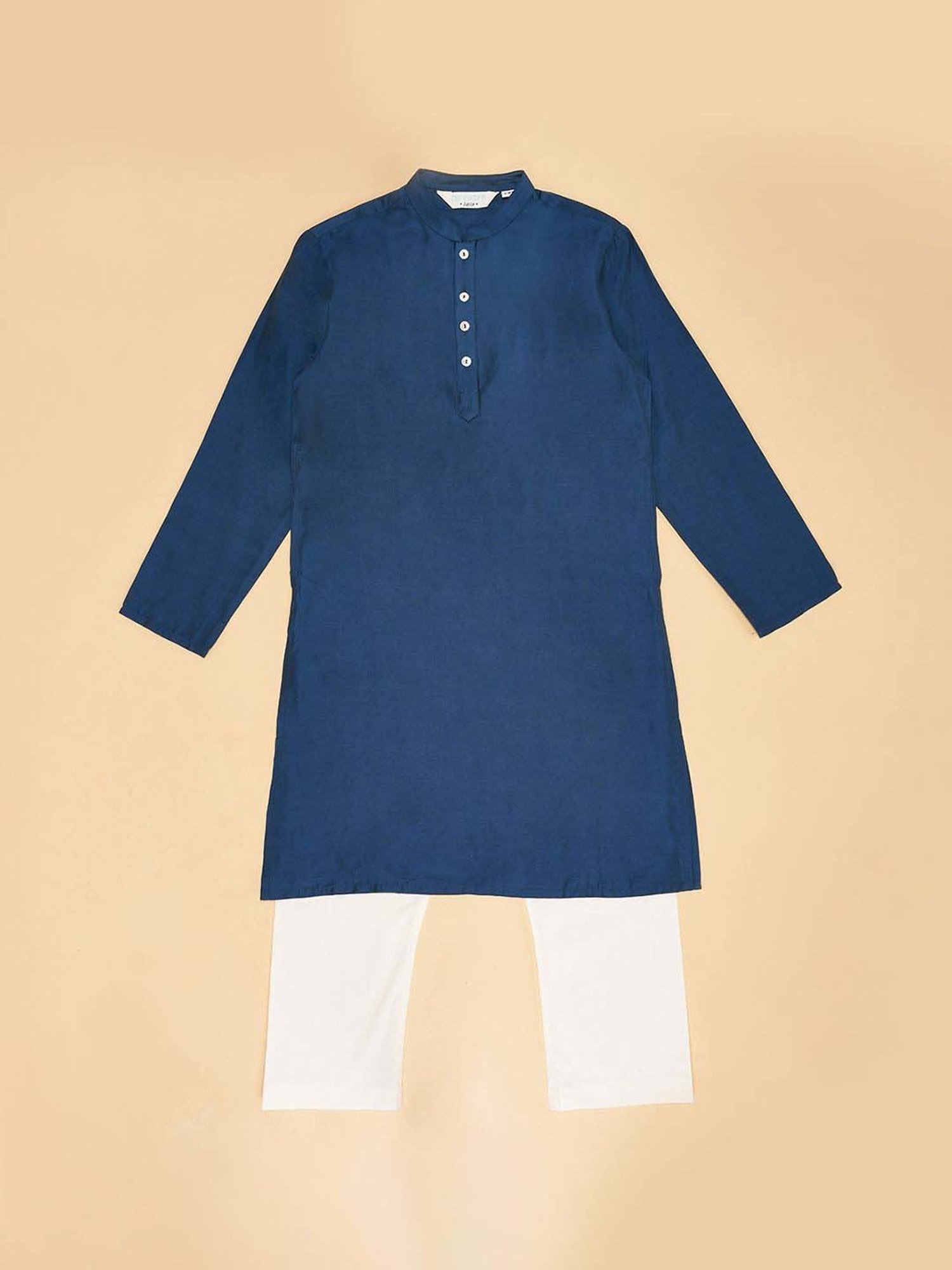 Indus Route by Pantaloons Kids Blue & White Regular Fit Full Sleeves Kurta Set