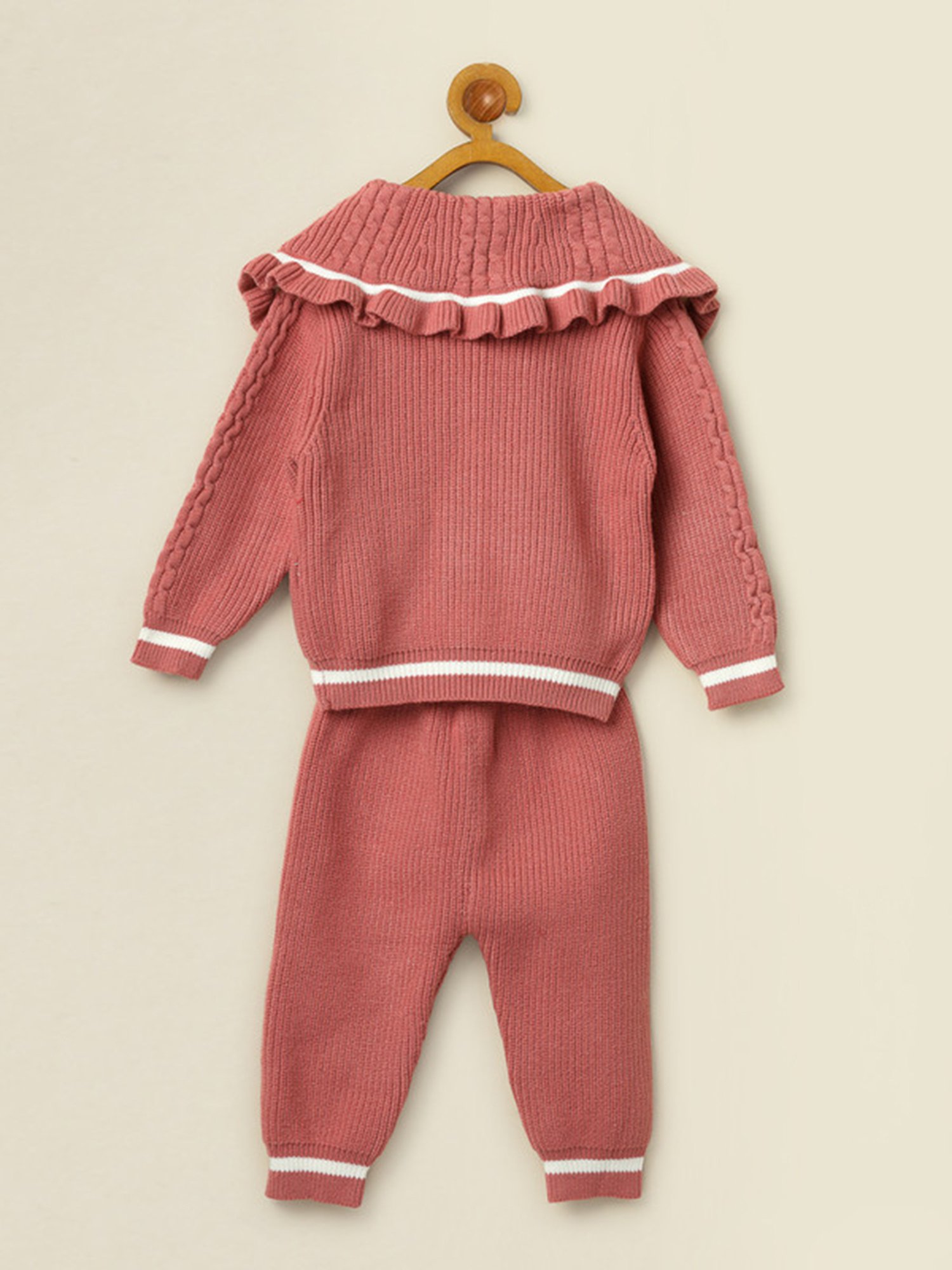 NEUDIS Girls Dark Peach Self Design Full Sleeves Sweatshirt with Joggers