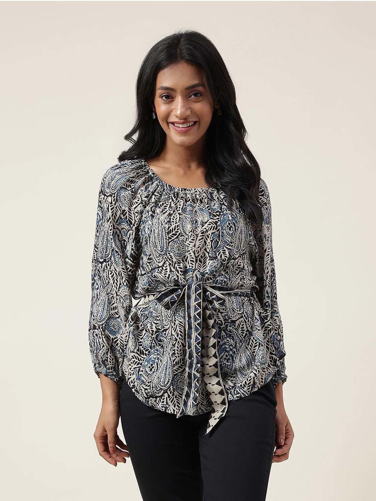 Fabindia Blue & Black Printed Top