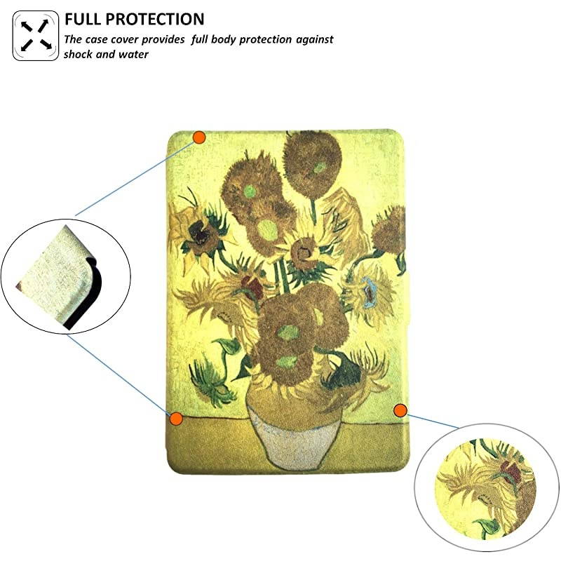 Paperwhite Case - Paperwhite 1/2 / 3 Generation - Auto Wake/Sleep, Shockproof, Lightest Leather (fits Paperwhite 2012, 2013, 2015 Version) (6 inch, Sunflowers)